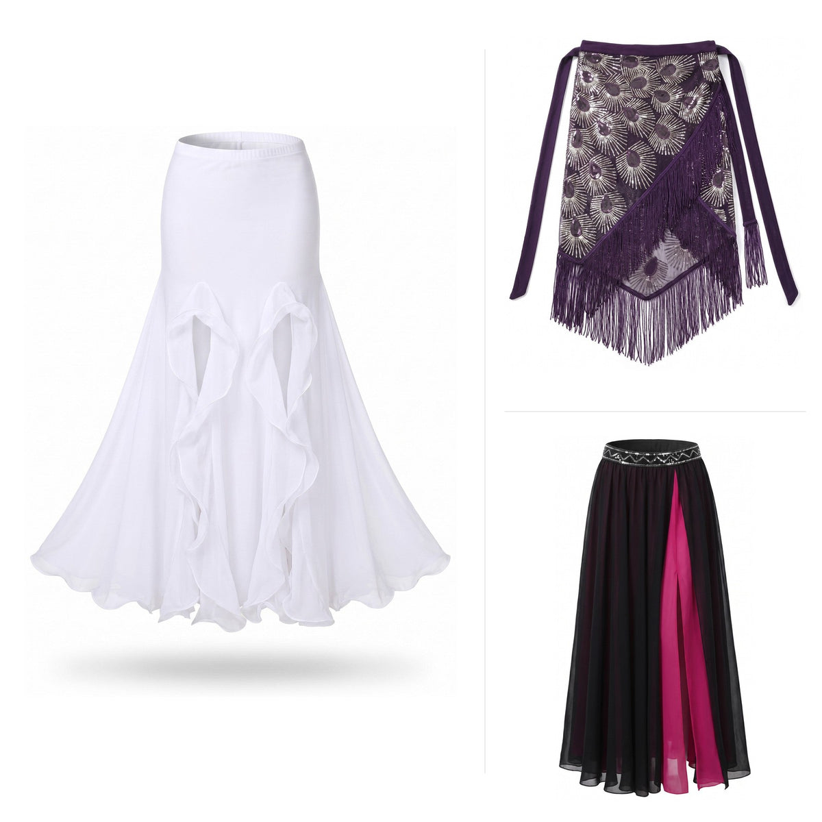 Belly dance skirts - maxi, ruffle and embroidered wrap skirts