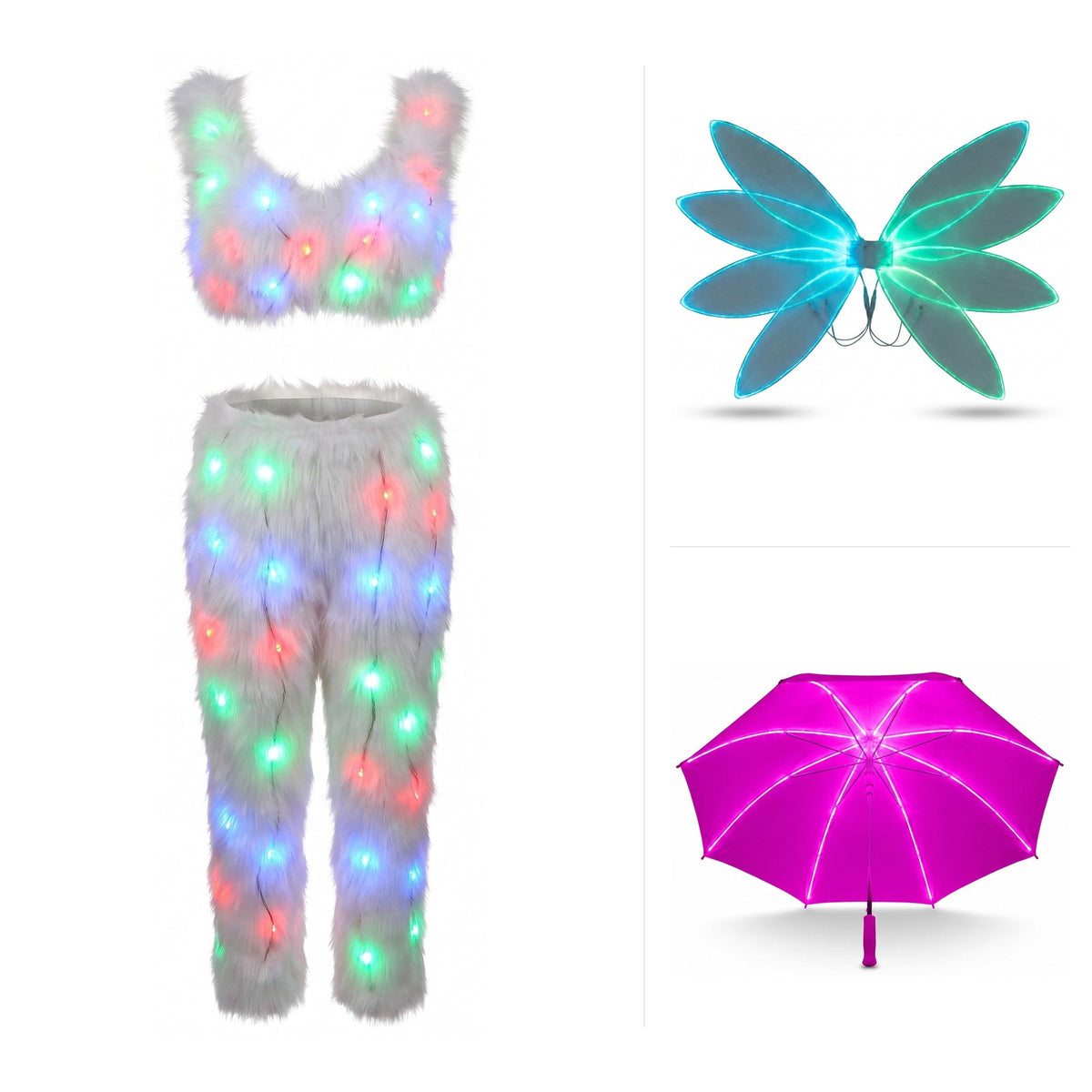 LED and light-up dance costumes, wings and props