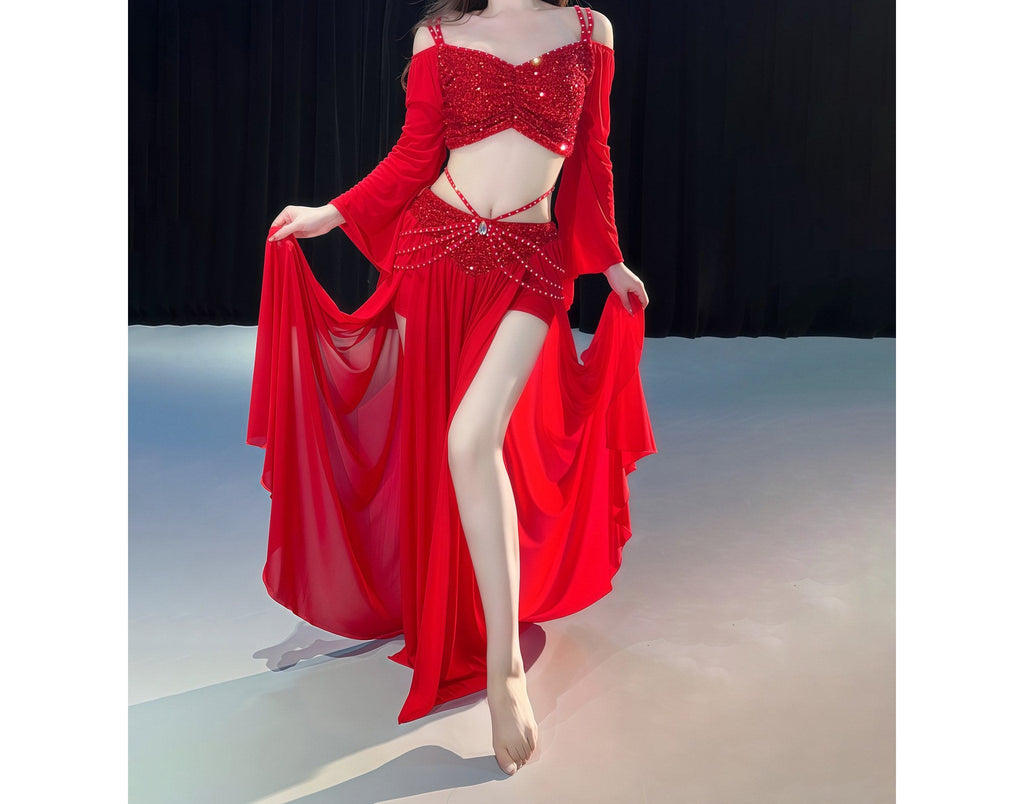 Rowan Beaded-Mesh Flare-Sleeve Set