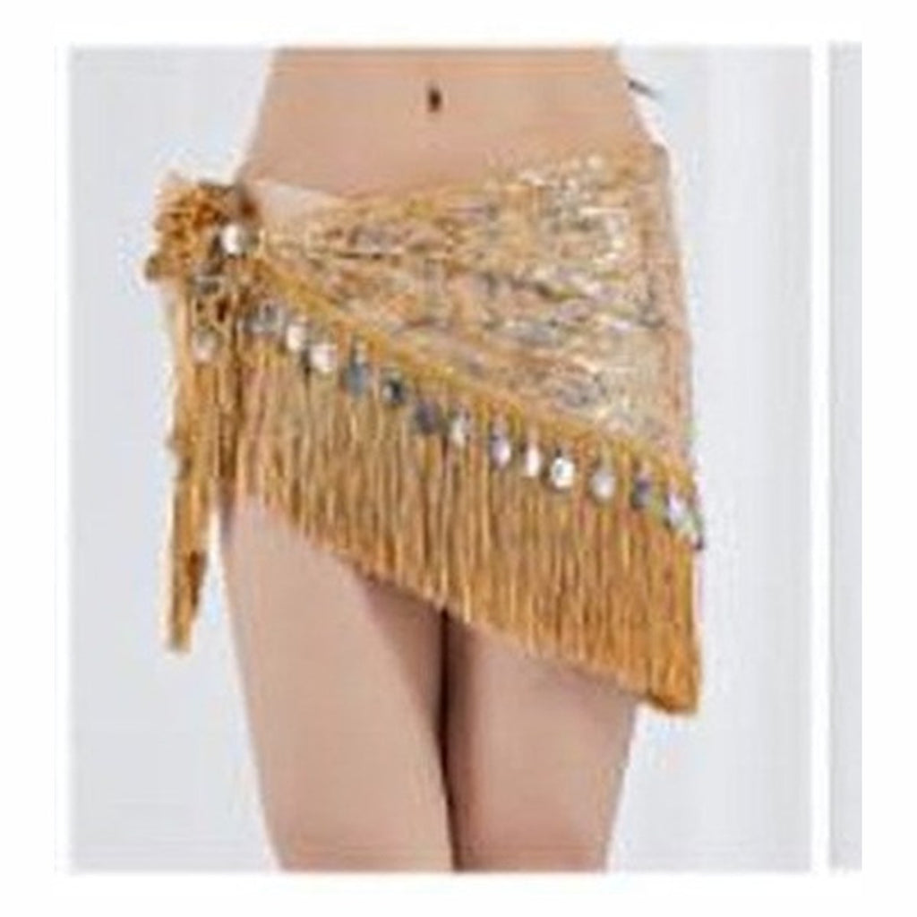 Ruby hip scarf in Camel Gold with Silver Coins