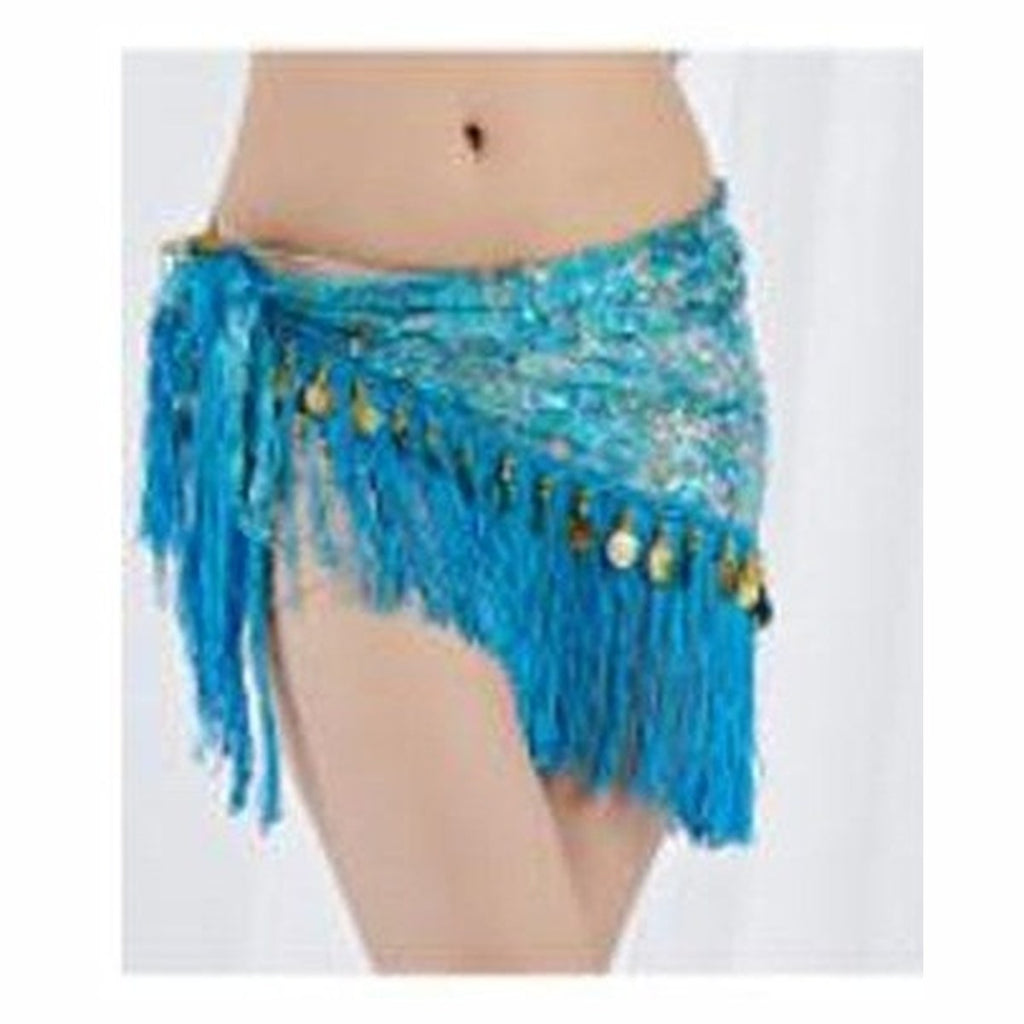 Ruby hip scarf in Lake Blue with Gold Coins