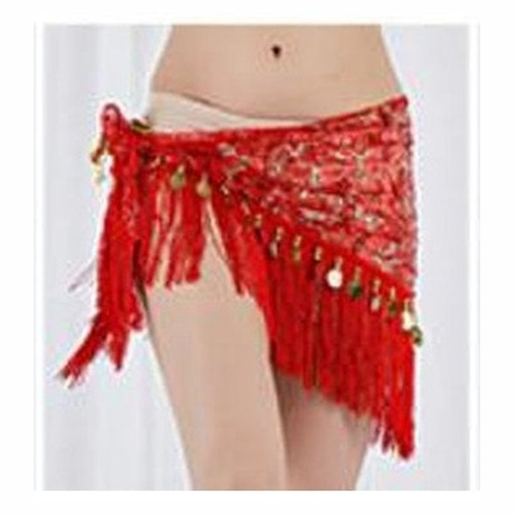 Ruby hip scarf in Red with Gold Coins