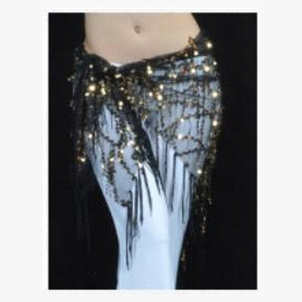 Odette sequin mesh hip scarf in Black and Gold