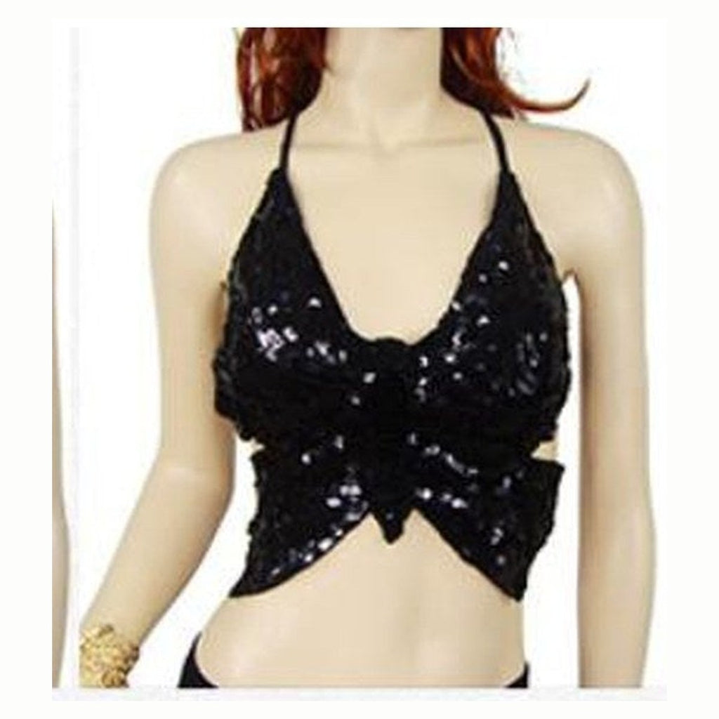 Everly sequin butterfly bra top in Black