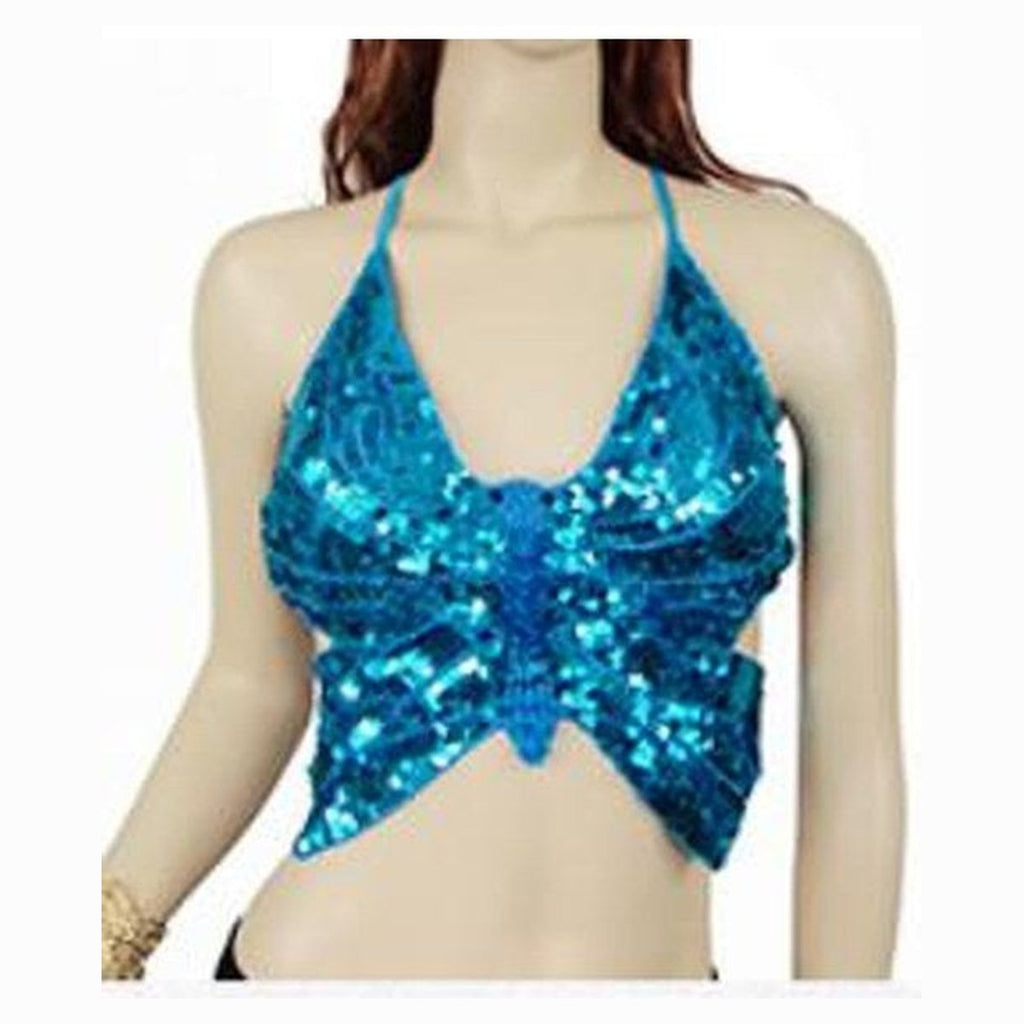 Everly sequin butterfly bra top in Lake Blue