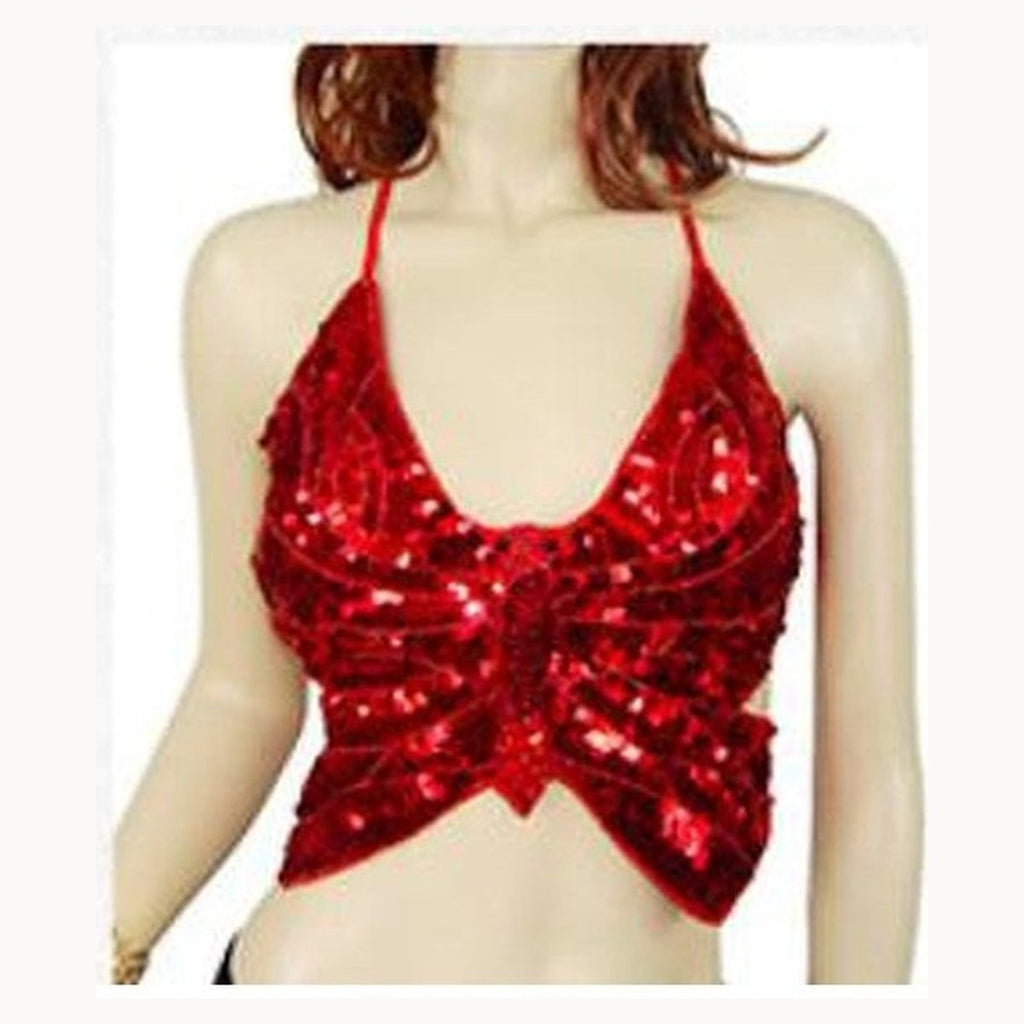 Everly sequin butterfly bra top in Red