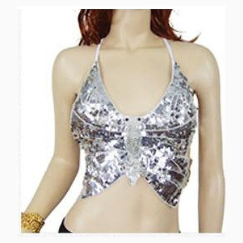 Everly sequin butterfly bra top in Silver