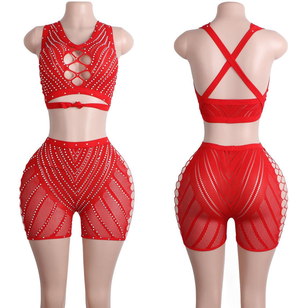 Skylar Rhinestone Bra & Biker Shorts Set