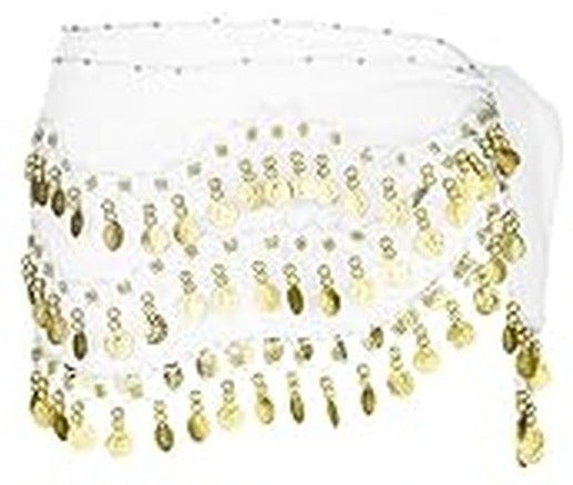 Daphne Classic Coin Hip Scarf for Belly Dance in White