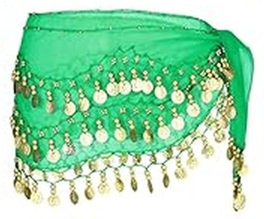 Daphne Classic Coin Hip Scarf for Belly Dance in Green