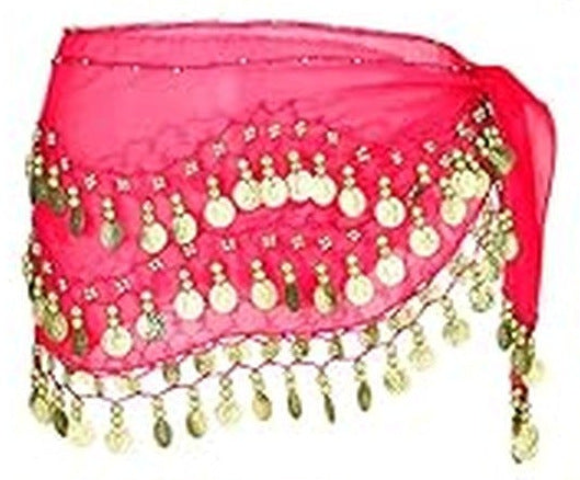 Daphne Classic Coin Hip Scarf for Belly Dance in Rose Red