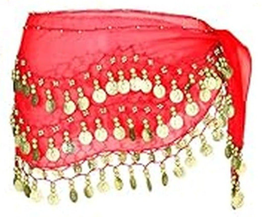 Daphne Classic Coin Hip Scarf for Belly Dance in Red
