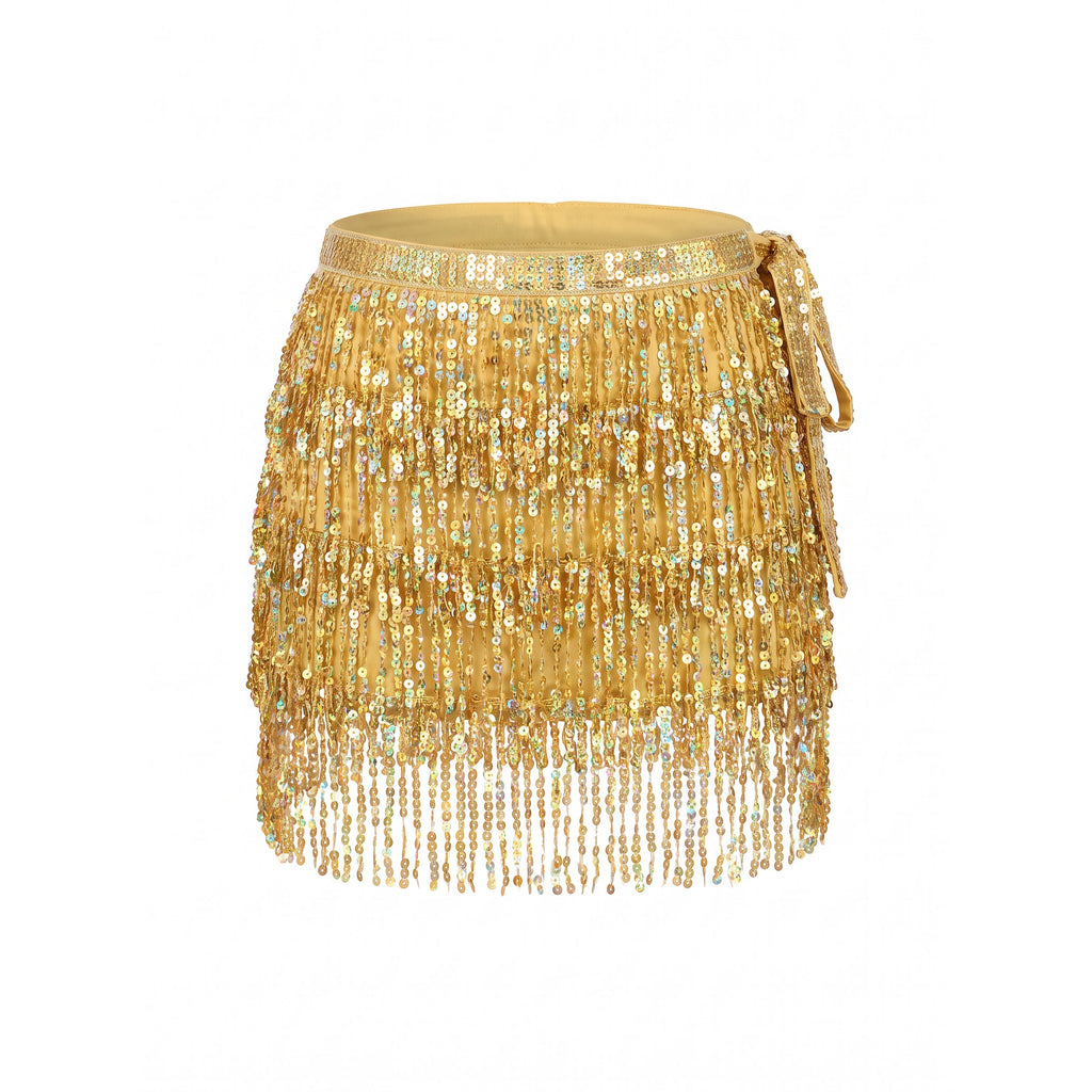Opaline Holographic Sequin Fringe Skirt — studio product photo