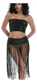 Marlowe Sequin Fringe Belly Dance Set in Black