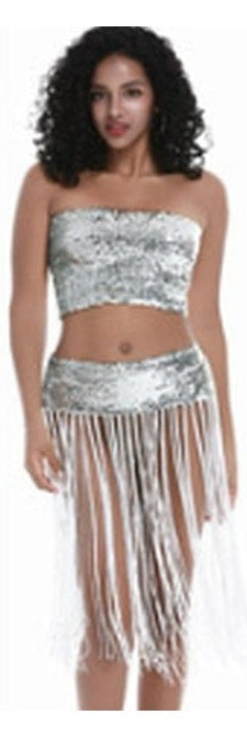 Marlowe Sequin Fringe Belly Dance Set in White