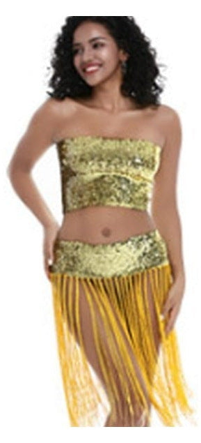 Marlowe Sequin Fringe Belly Dance Set in Yellow