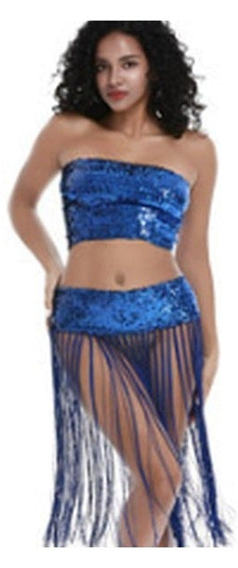 Marlowe Sequin Fringe Belly Dance Set in Royal Blue