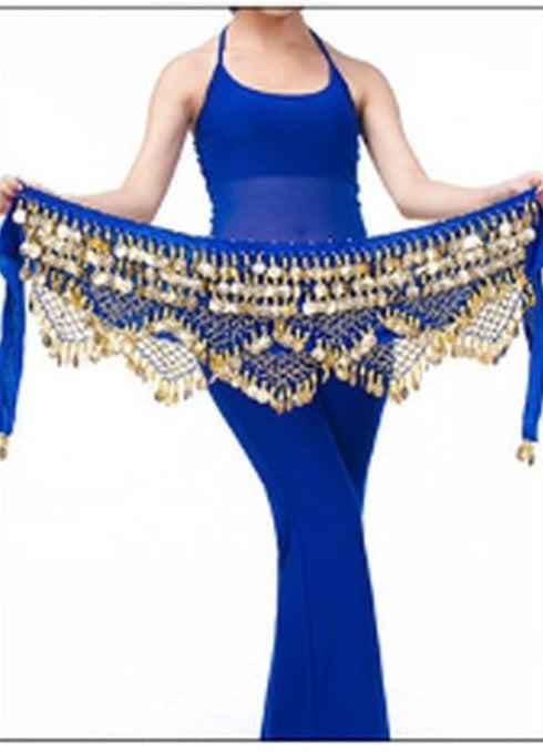 Nell Classic Chiffon Coin Hip Scarf for Belly Dance in Royal Blue