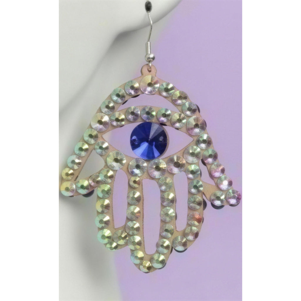 AB crystal hamsa hand statement earrings