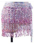 Tessa Tiered Sequin Fringe Hip Skirt for Belly Dance & Rave in White with Silver & Pink
