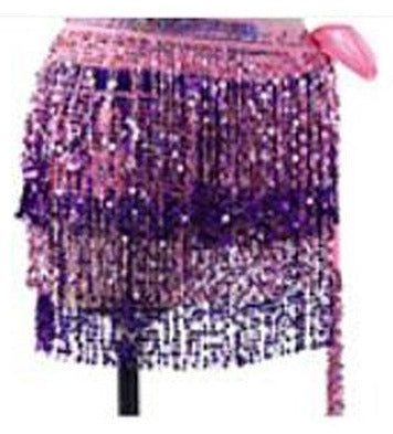 Tessa Tiered Sequin Fringe Hip Skirt for Belly Dance & Rave in Pink with Pink & Dark Purple