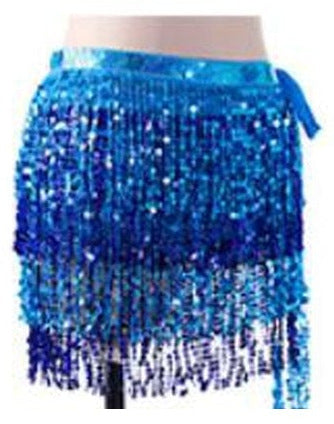 Tessa Tiered Sequin Fringe Hip Skirt for Belly Dance & Rave in Lake Blue with Lake Blue & Royal Blue