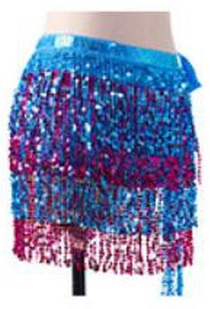Tessa Tiered Sequin Fringe Hip Skirt for Belly Dance & Rave in Blue with Blue & Pink