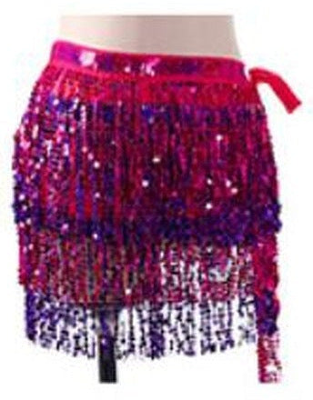 Tessa Tiered Sequin Fringe Hip Skirt for Belly Dance & Rave in Pink with Pink & Purple