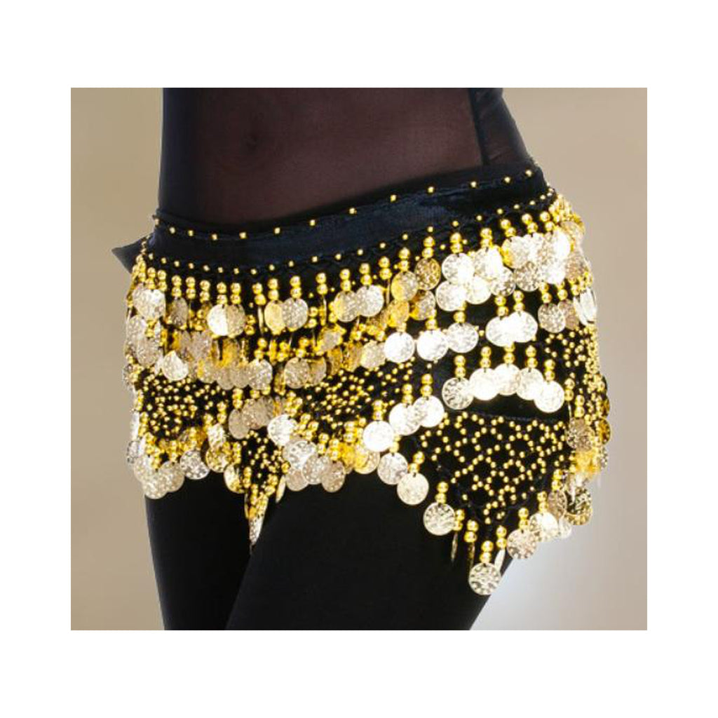 Velvet coin belly dance hip scarf with jingling coins