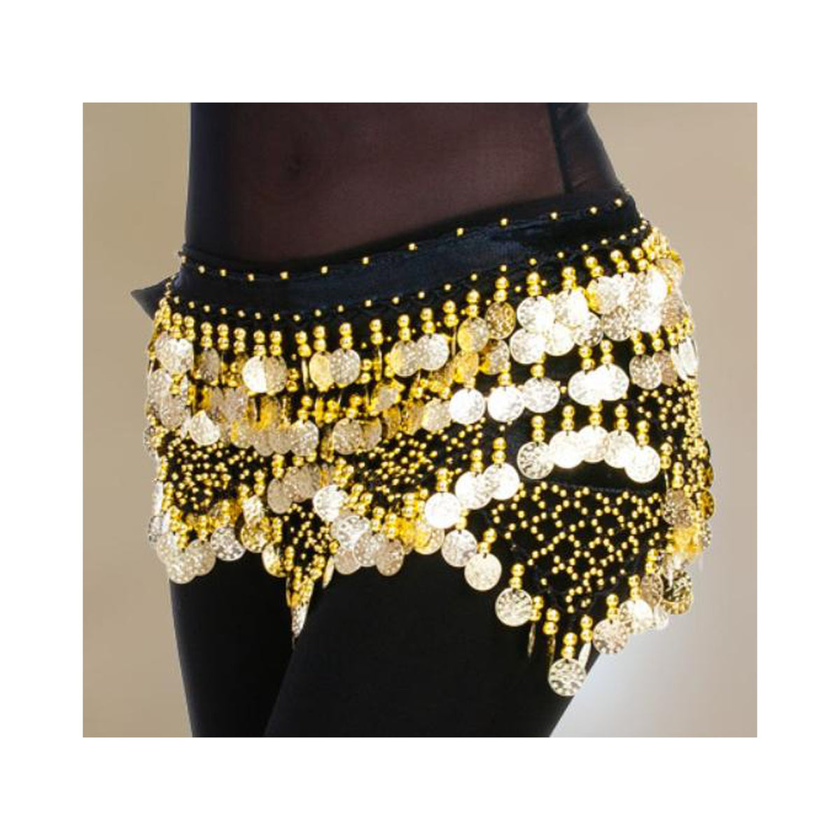 Velvet coin belly dance hip scarf with jingling coins