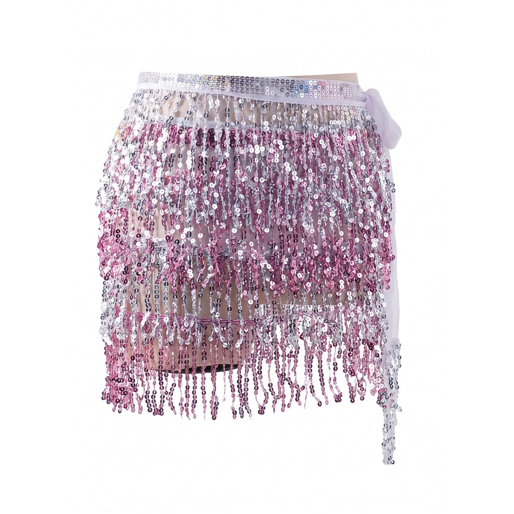 Tessa Tiered Sequin Fringe Skirt — studio product photo