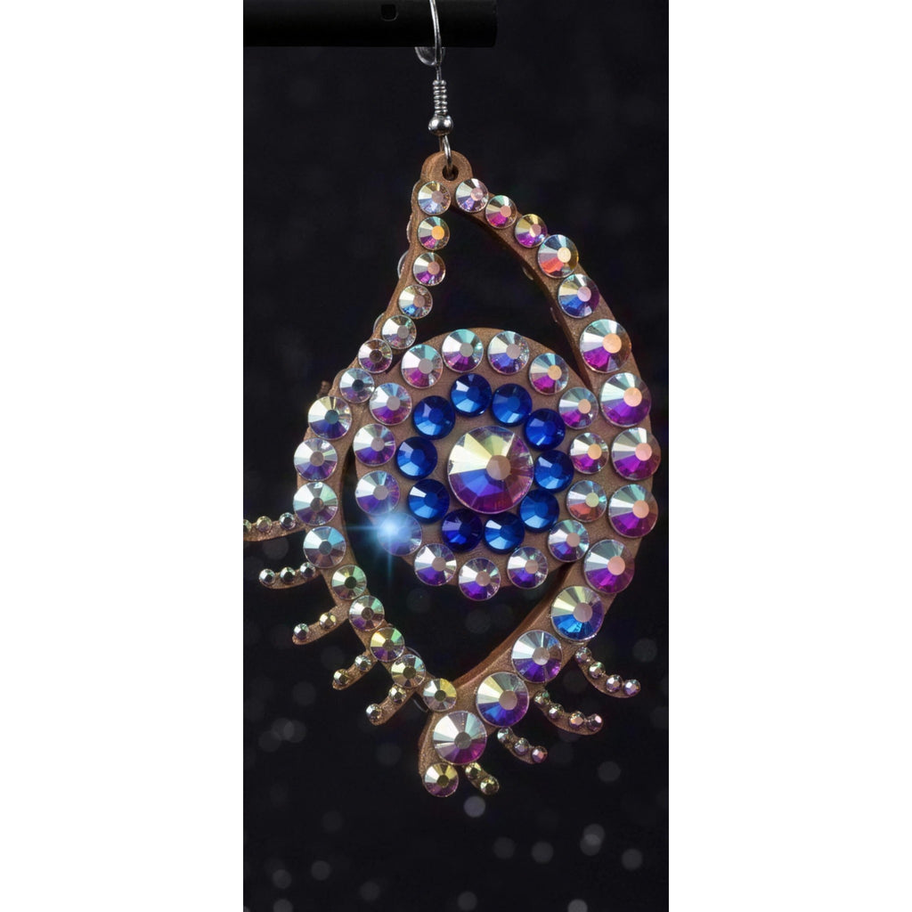 AB crystal evil eye statement drop earrings