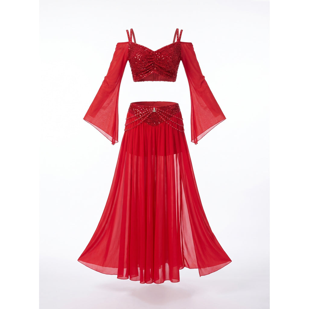 Rowan Beaded-Mesh Flare-Sleeve Set — studio product photo