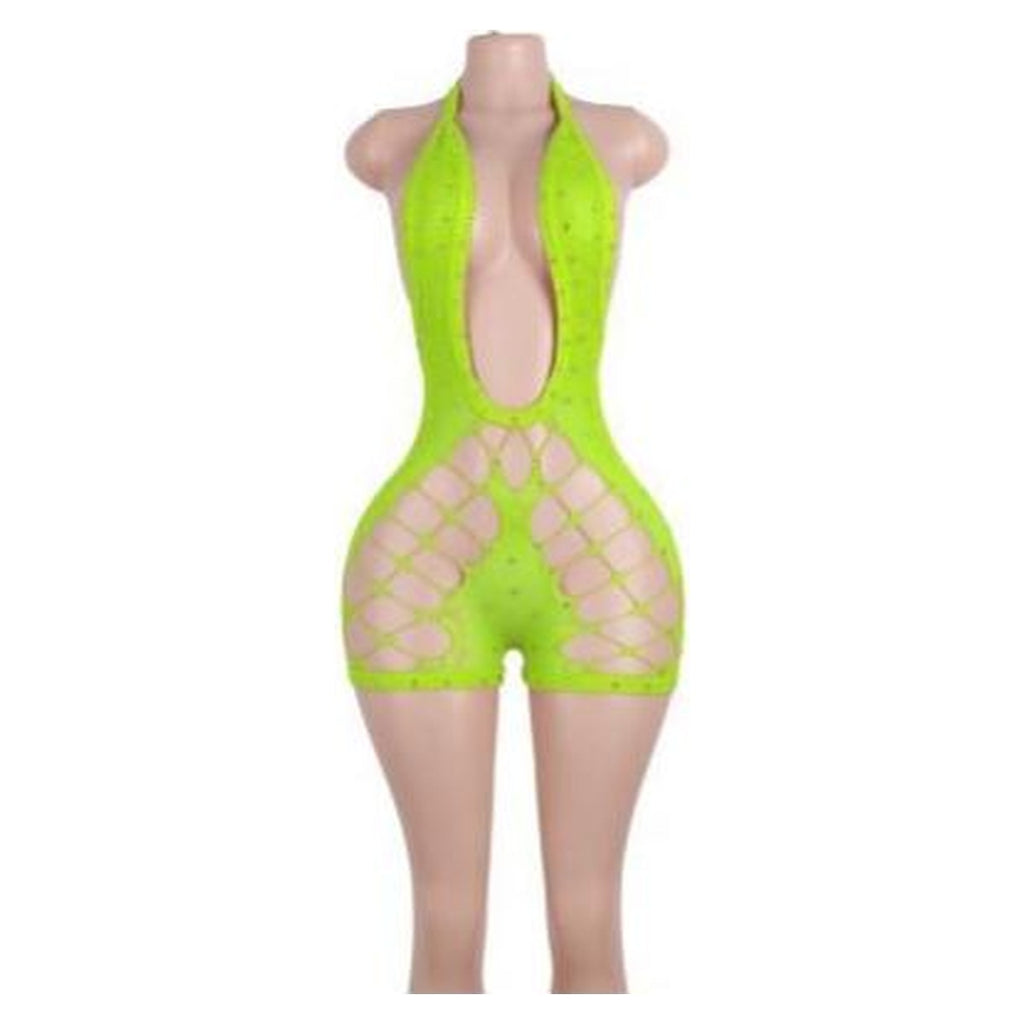 Blake fishnet romper in Neon Yellow and Green