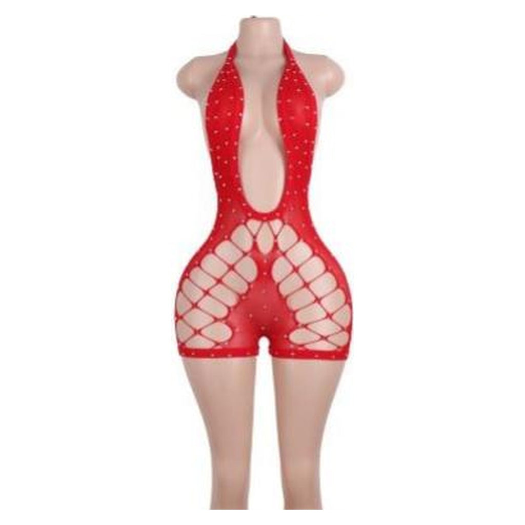 Blake fishnet romper in Red