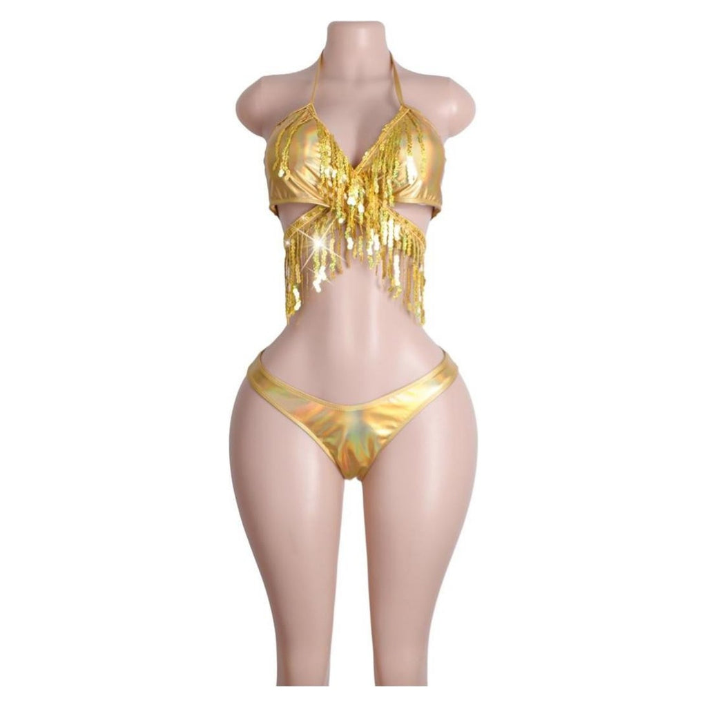 Iris holographic sequin fringe set in Gold