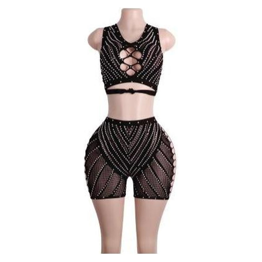 Skylar rhinestone bra and biker shorts in Black