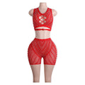 Skylar rhinestone bra and biker shorts in Red