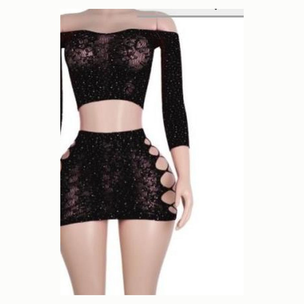 Ivy rhinestone lace set in Black