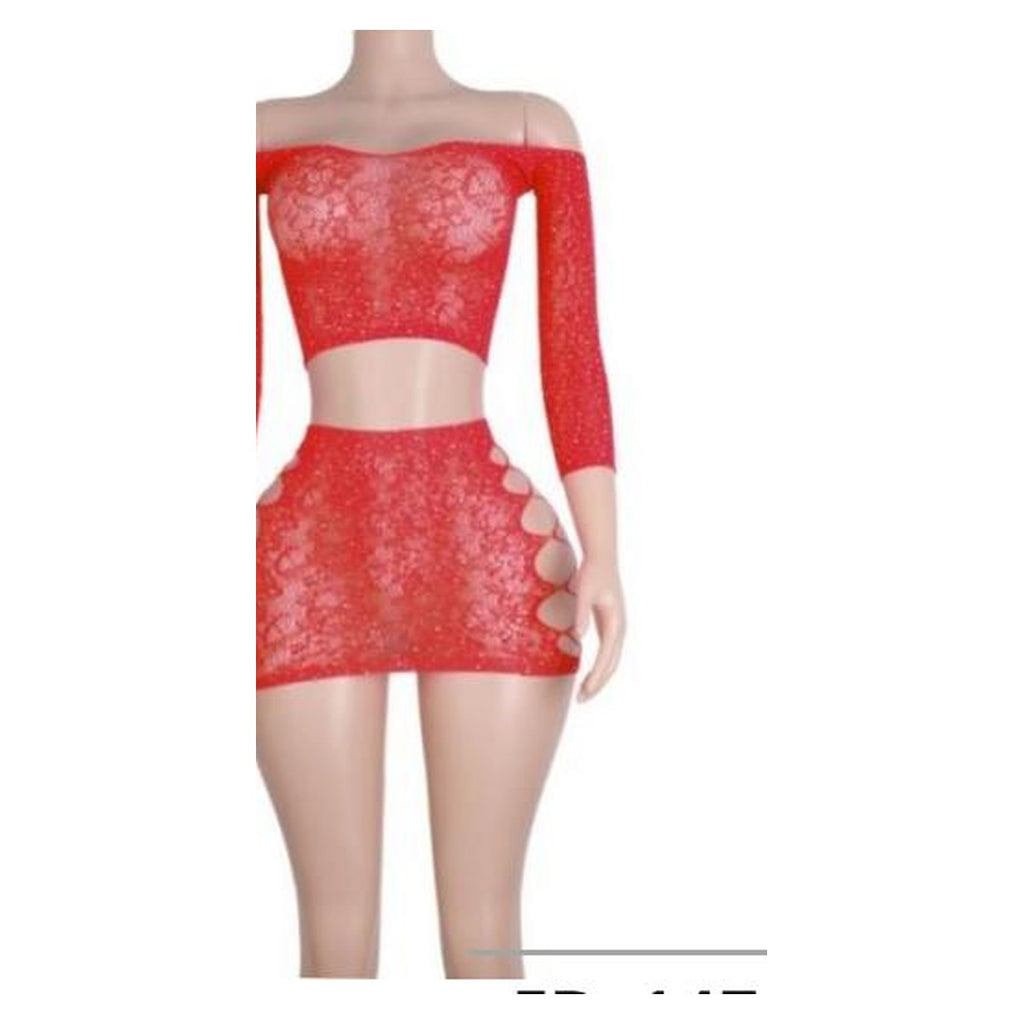 Ivy rhinestone lace set in Red
