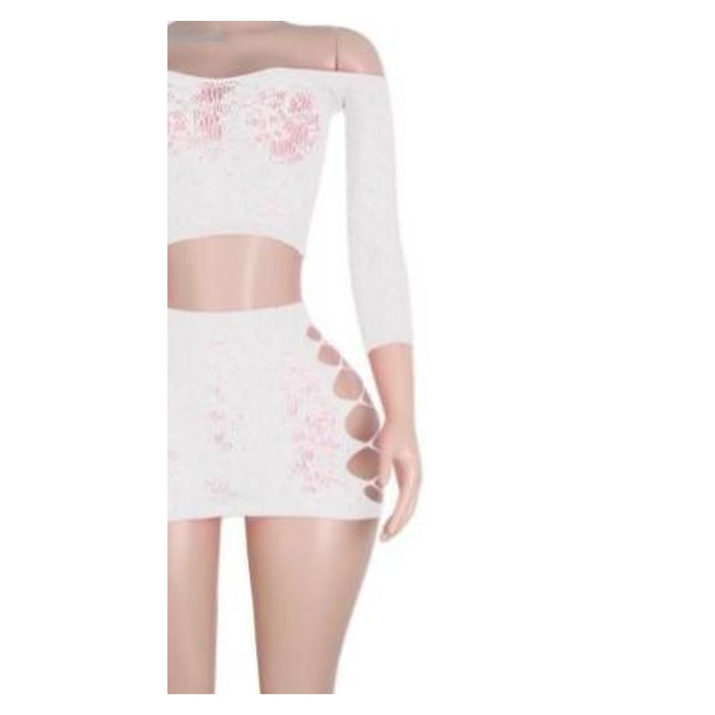 Ivy rhinestone lace set in White