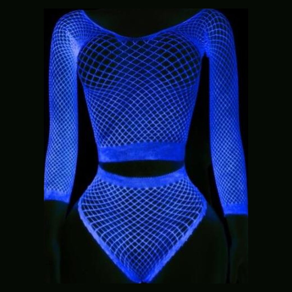 Elsie glow-in-the-dark crop top and brief set in Blue Glow