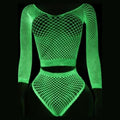Elsie glow-in-the-dark crop top and brief set in Green Glow