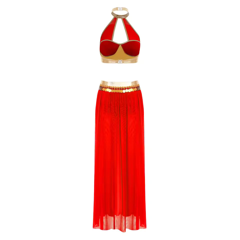 Yasmine Sequin Tassel Belly Dance Costume — Crop Top & Split Skirt Set for Women, Oriental Bellydancing Outfit