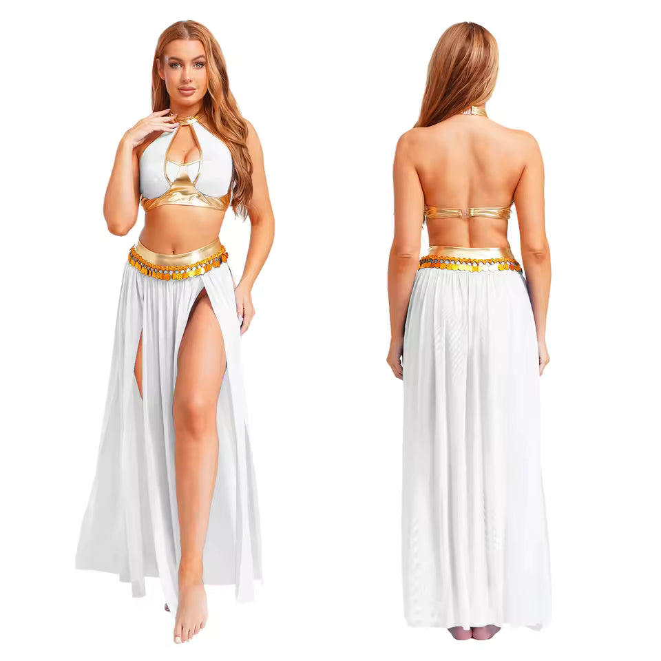 Yasmine Sequin Tassel Belly Dance Costume — Crop Top & Split Skirt Set for Women, Oriental Bellydancing Outfit