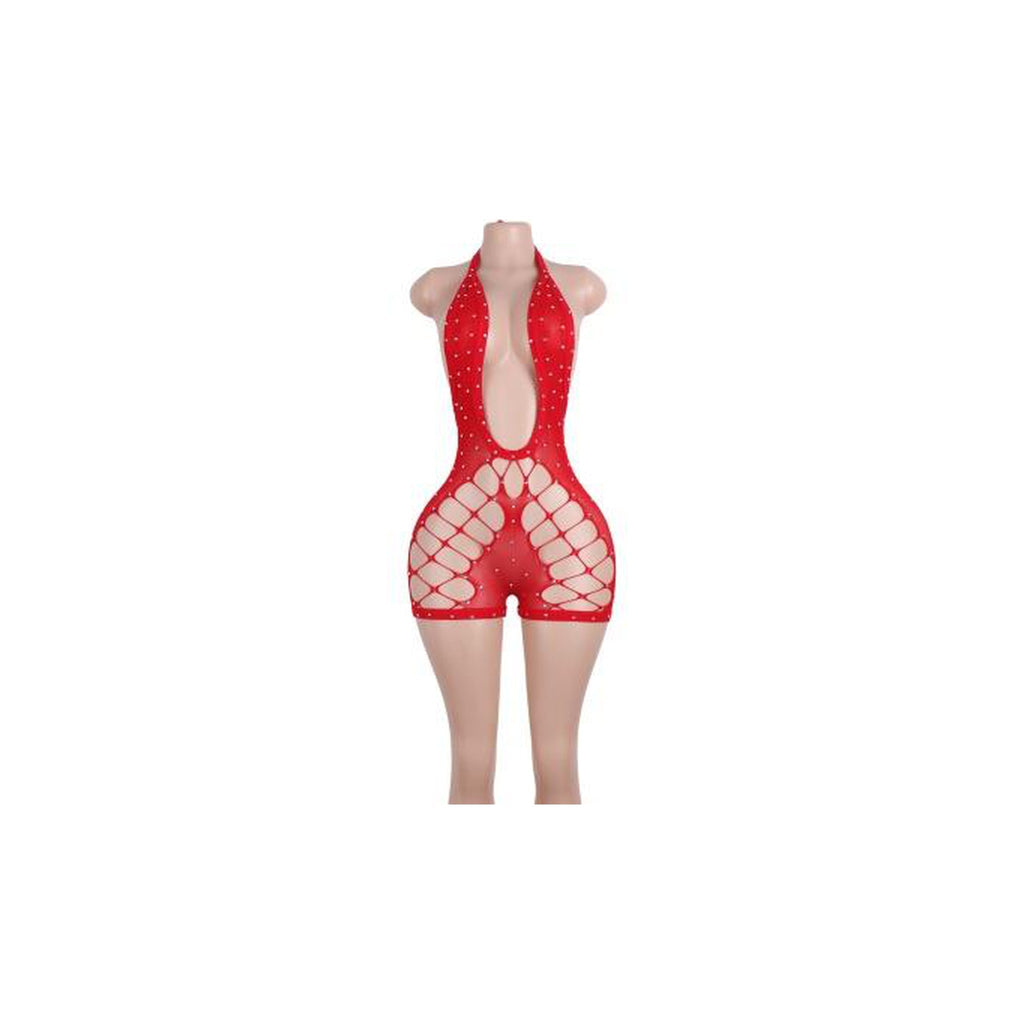 Blake Rhinestone Fishnet Romper
