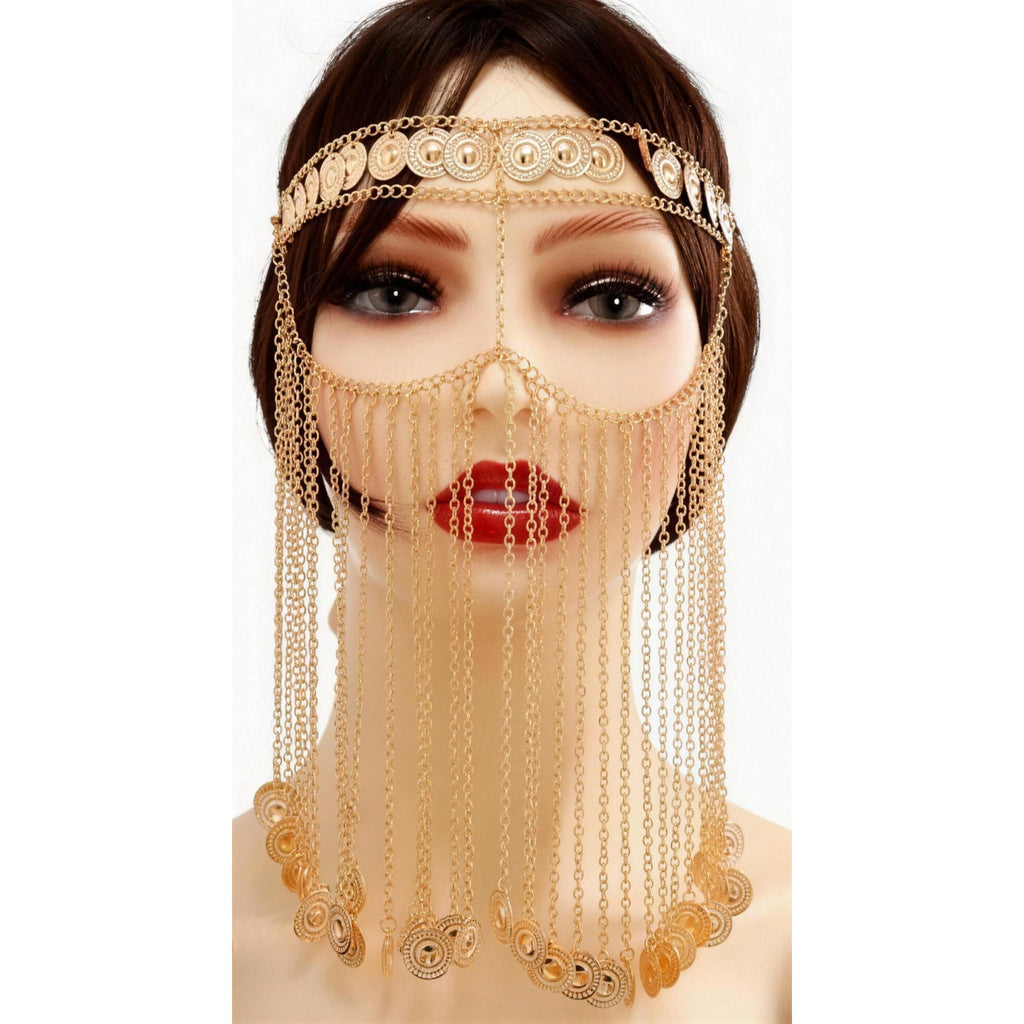 Gold coin face veil half-face chain mask for belly dance