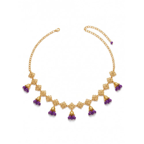 Adeline Gold Coin Headpiece with purple bead drops — studio product photo