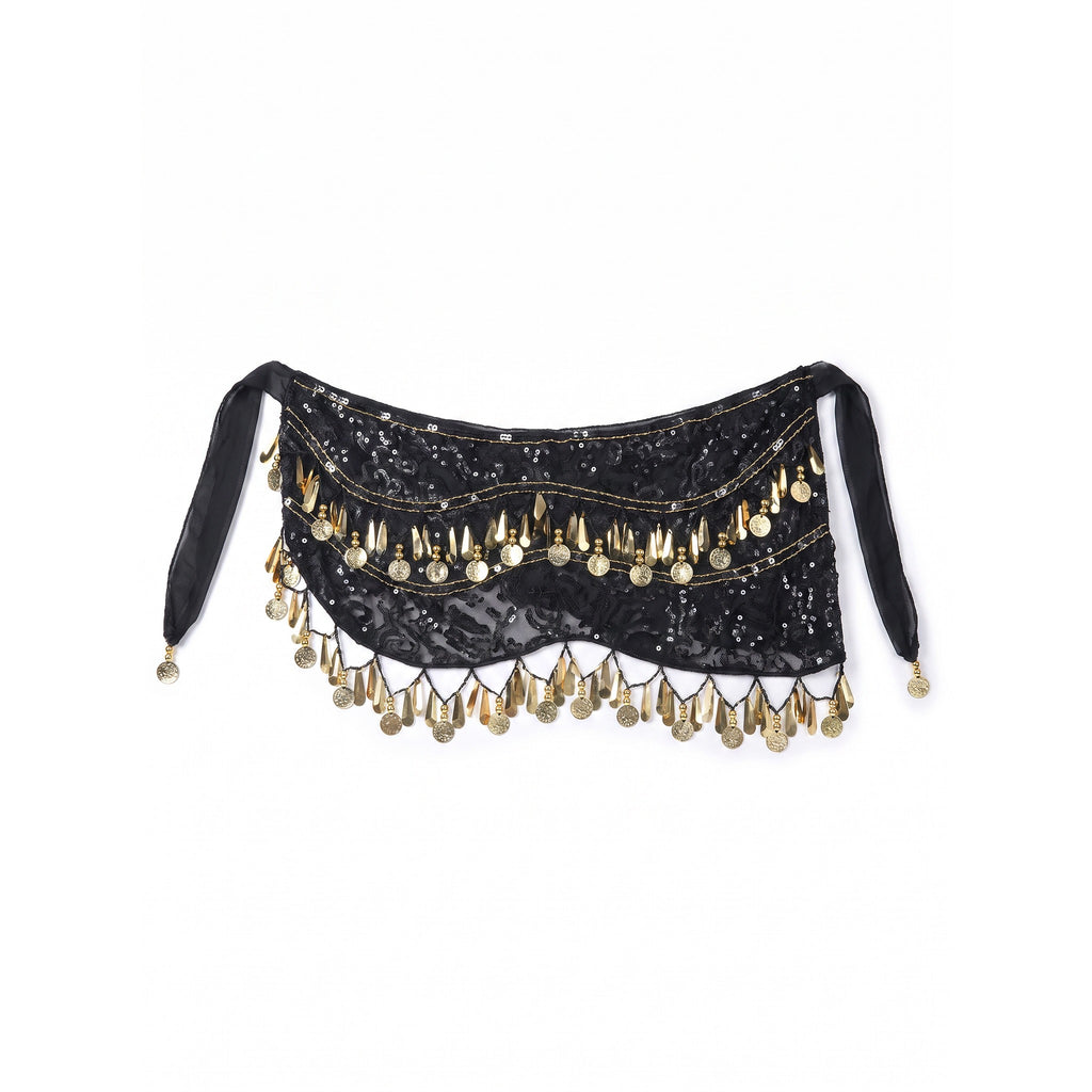 Simone Black Lace Coin Hip Scarf — studio product photo
