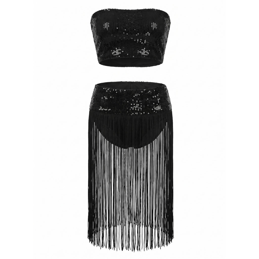 Marlowe Black Sequin Fringe Set — studio product photo